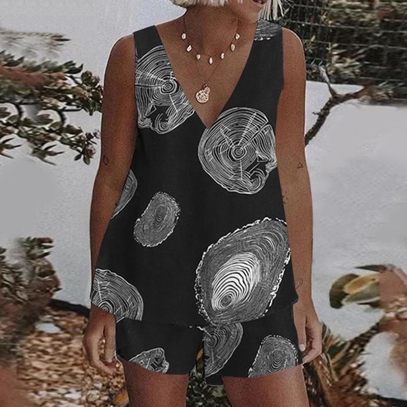 Women's Tracksuits Womens Annual Rings Sleeveless V Neck Casual Suit Elastic Waist Shorts Two Piece BlackWomen's, Black
Women's Tracksuits Womens Annual Rings Sleeveless V Neck Casual Suit Elastic Waist Shorts Two Piece BlackWomen's, Black