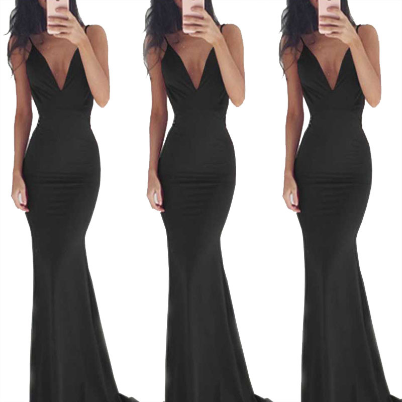 Women Sexy Deep V Summer Dress Camisole Reveal Back Longuette Elegant Dress Female Ladies Sleeveless Party Club Prom Dresses
