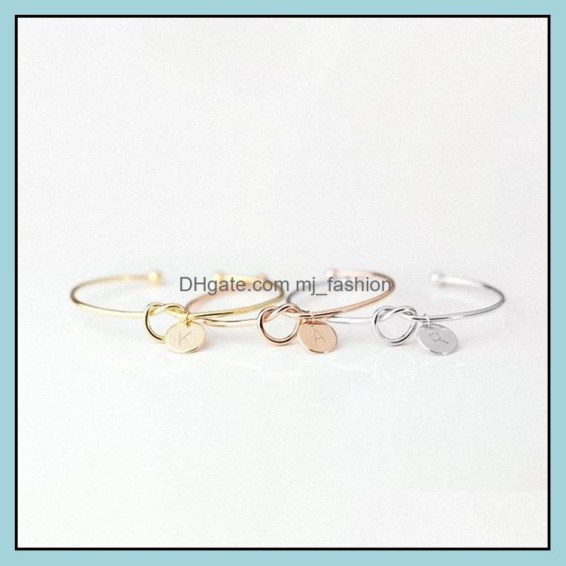 Charm Bracelets Jewelry 26 Letters Open Adjustable Wire Cuff Bracelet Alphabet Heart Knot Bangle For Women Q348Fz Dtd