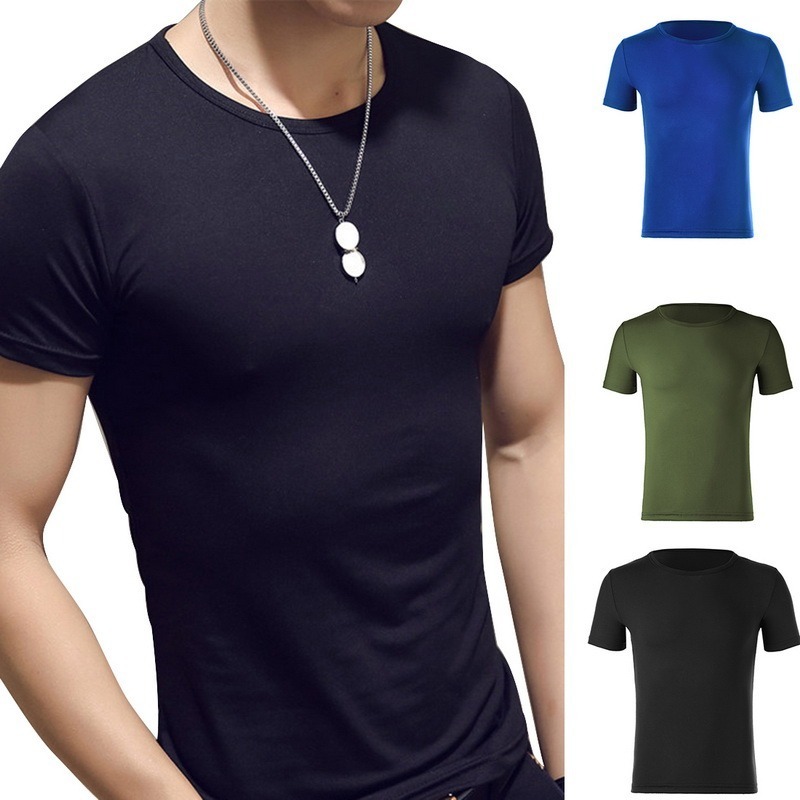 Men Summer O Neck Casual T Shirt Collar White Plain Men tshirts Short Sleeve Undershirt Slim Fit Mens Tops 220526wtt