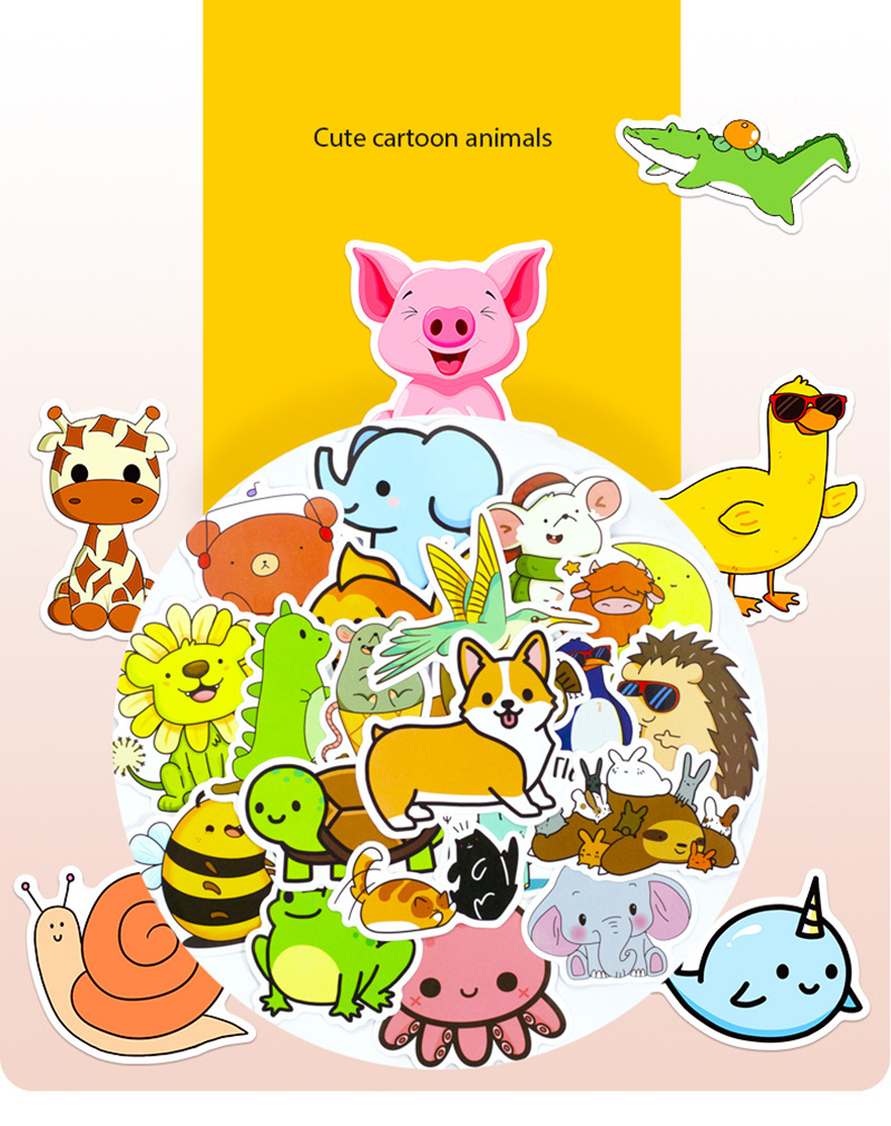 50 Piece Cute little animal graffiti Sticker Phone Laptop Skateboard Car Stickers Pack for Luggage Guitar Helmet Water cup Sticker