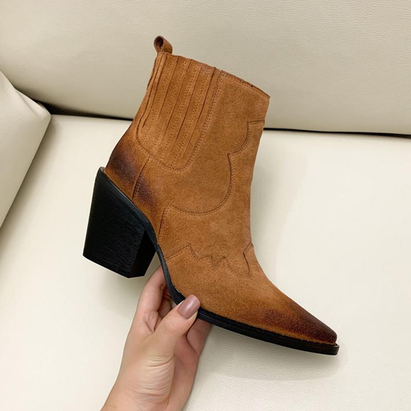 Boots Genuine Leather Cow Suede Western Ankle Women Point Toe Kitten Heels Short Winter Cowboy Knight Woman
Boots Genuine Leather Cow Suede Western Ankle Women Point Toe Kitten Heels Short Winter Cowboy Knight Woman