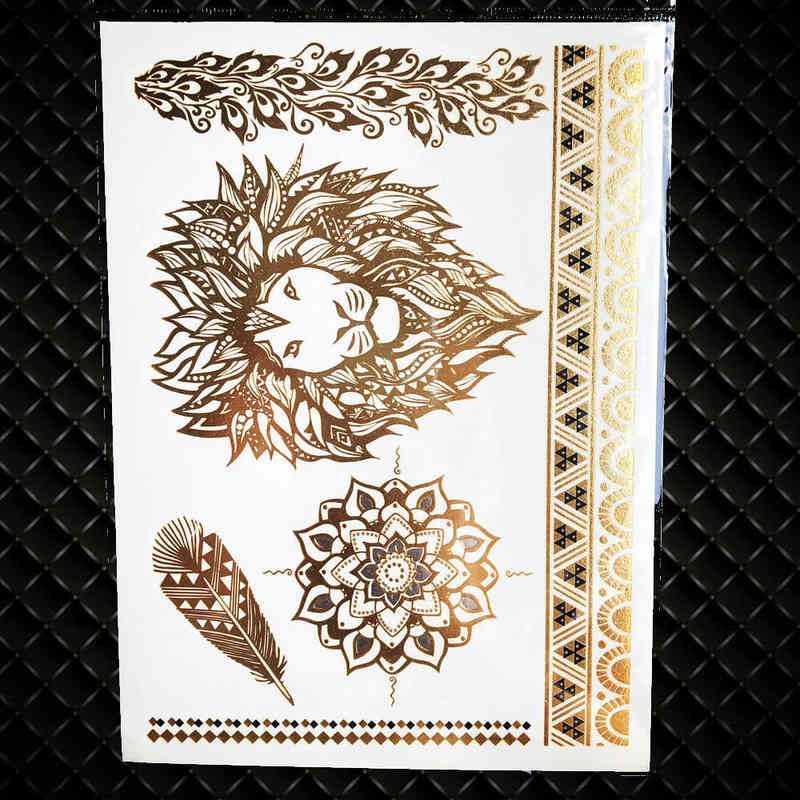 NXY Temporary Tattoo Gold Sun Silver Moon Stickers Women Kids Body Art Star Feather Golden Metallic Water Transfer Flash Tatoo Child 0330
