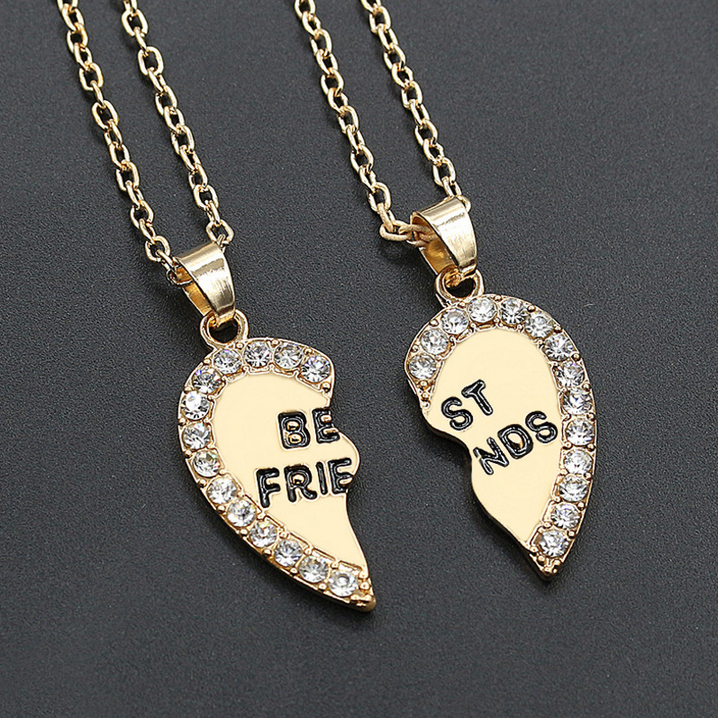 Fashion BFF Necklace for 2 Women Crystal Best Friend Love Heart Necklaces Fashion Couple Friendship Jewelry Wholesale Price