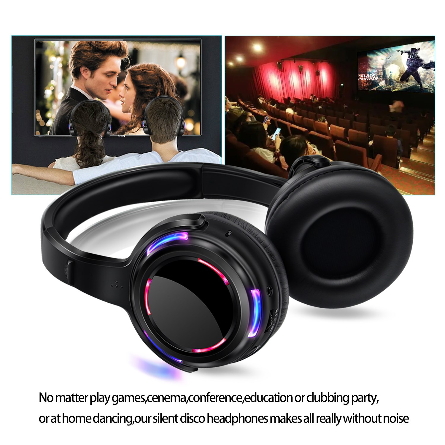 RF Silent Disco Equipment Led Flashing Wireless headphones 200m distance Bundle Including 10 Headphones and 1 Transmitters