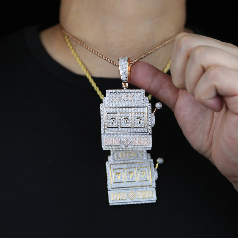 New arrived Hip Hop Letter Number Necklace Lucky 777 charm pendant plated gold silver wigh 5A FuLL Cubic Zircon paved Men Women punk Jewelry Drop Ship