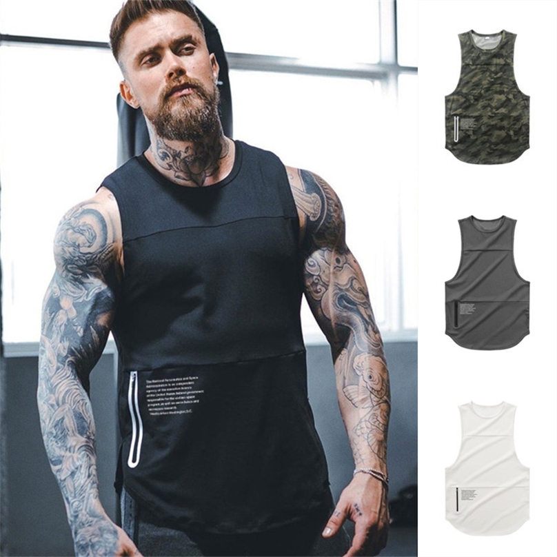 Men Zipper Sleeveless Vest Summer Breathable quick drying Male Tight Gyms Clothes Bodybuilding Undershirt Fitness Tank Tops 220630