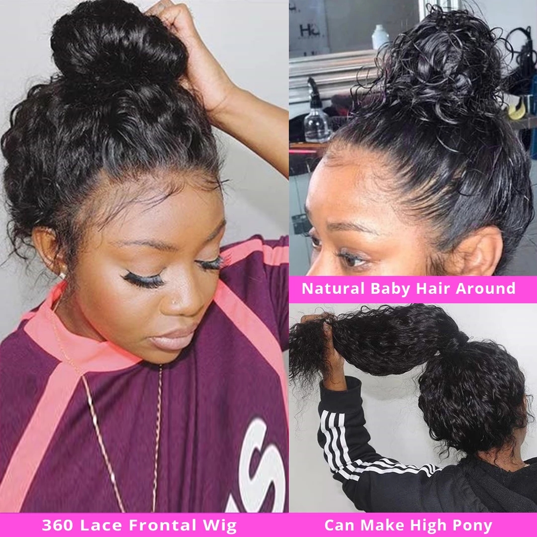 Hd transparent 360 Full Lace Wig Human Hair Pre Plucked Brazilian Deep Wave Lace Frontal Wigs For Women 13x4 Curly Ponytail 150%density