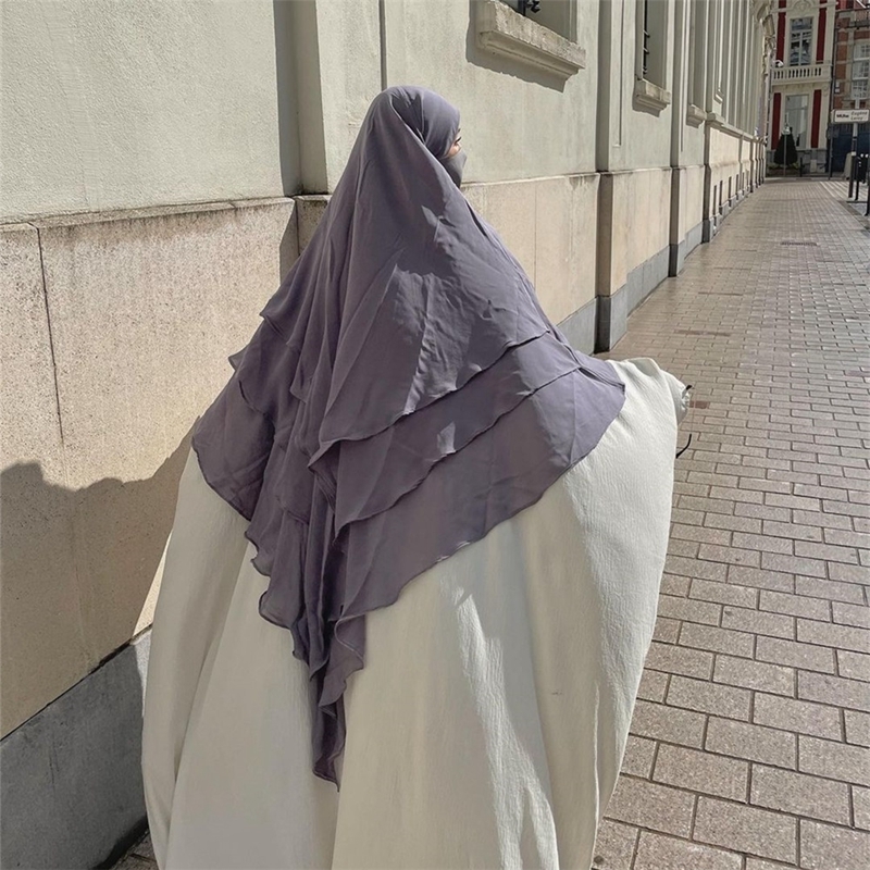 3 Layer Khimar Abaya Dubai Turkish Veiled Clothes Chiffon Long Gown For Muslim Women Niqab Set With Hijab Robe De Priere Islam