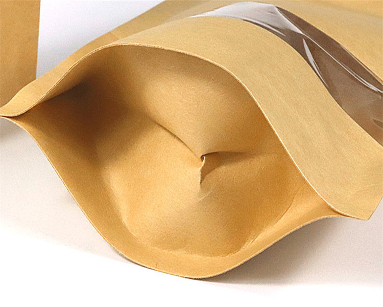 100pcs Stand up Kraft Paper Clear Window Zip Lock Packaging Bag Resealable Snack Candy Salts Biscuits Coffee Beans Powder Heat Sealing Gift Storage Po