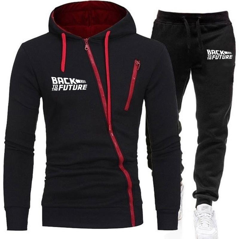 

Men's Tracksuits Spring Back To The Future Movie Logo Prints Men British Style Sets Customizable Diagonal Zipper Hoodie Sportswear Set