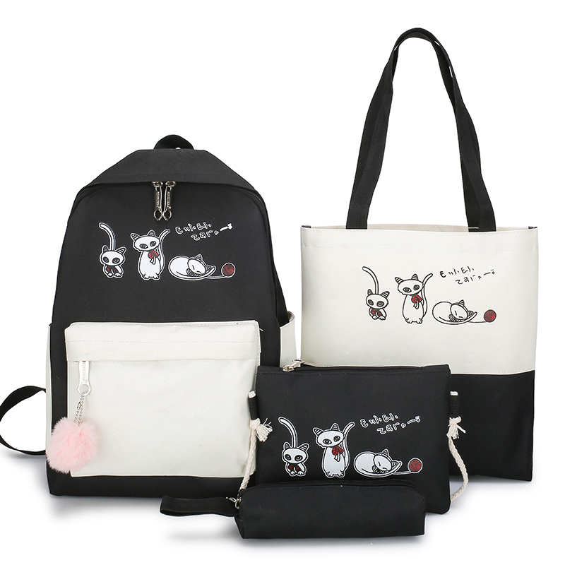4Pcs/Set Schoolbags Teenager Girl Backpack Large Fashion Cute Pattern School Bags Trend Shoulder Female 220425