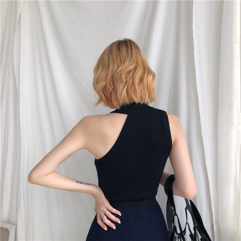 Knitted Sweater Off Shoulder Pullovers for Women Sleeveless Turtleneck Female Jumper Black White Beige Sexy Clothing 220316