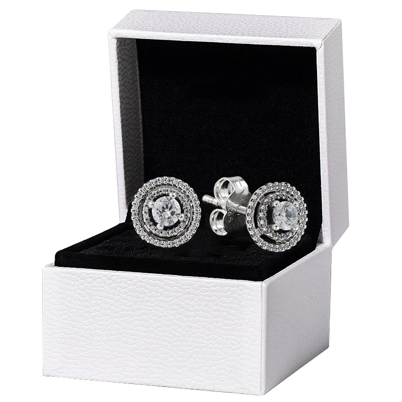 Sparkling Double Halo Stud Authentic 925 Sterling Silver designer Earrings Women Wedding Party Jewelry Diamond earrings with Luxurious Retail Box Set
