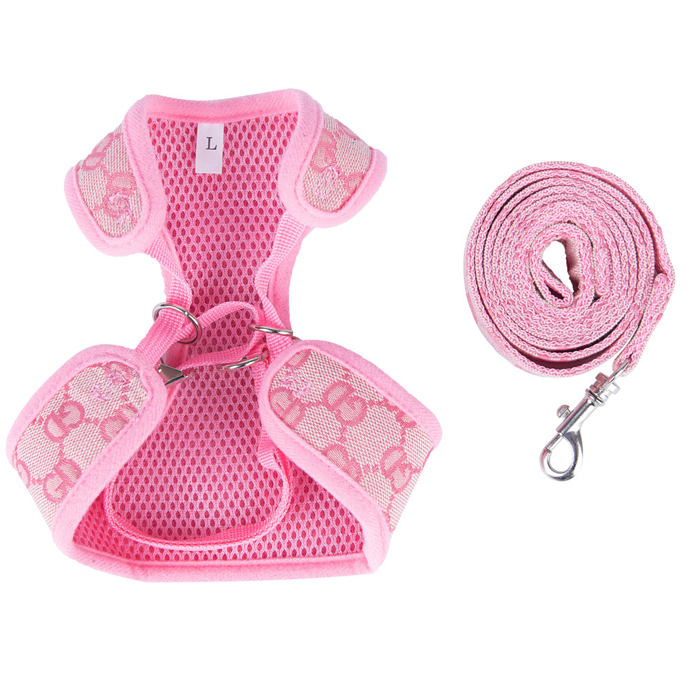 Dog Harness Leashes Set Classic Pattern Pets Collars Leash Breathable Mesh Pet Harnesses for Small Dogs Poodle Schnauzer B89