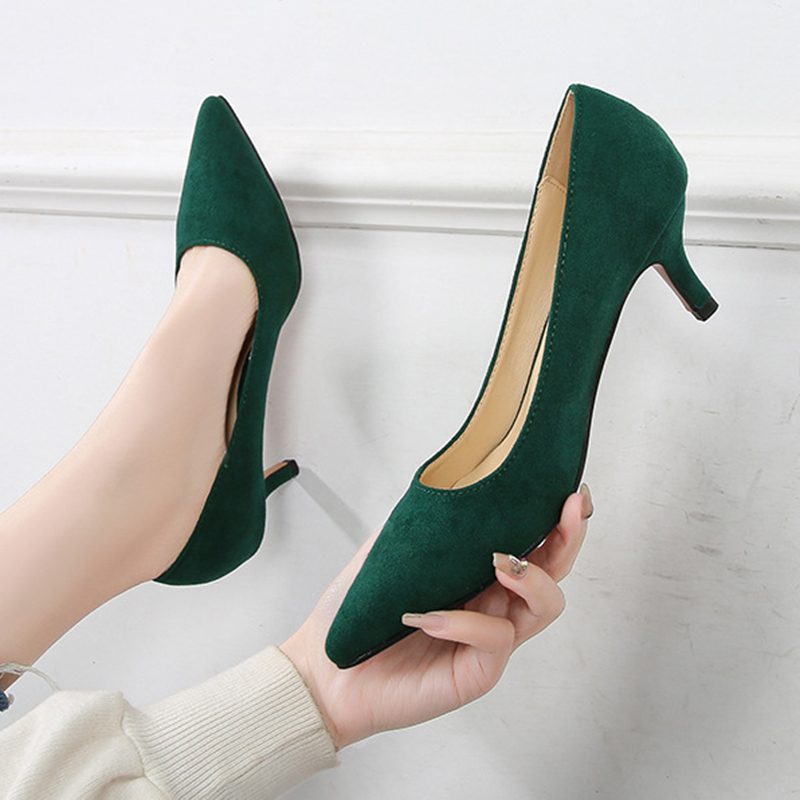 High Heel Pumps 5CM Shoes Work Flock Low Large Size 35- women's Girl Stiletto Professional Casual 220324