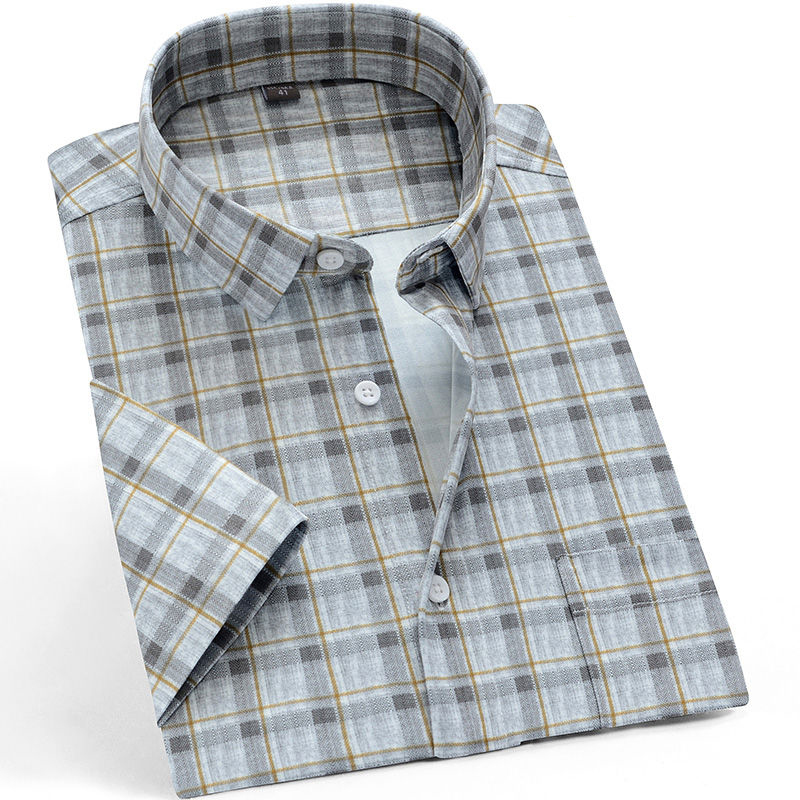 Summer Short Sleeve Men Casual Shirts Business Regular Fit Stretch Plaid Shirt For Mens Checkered Leisure Foral Comfortable 6xl 220322