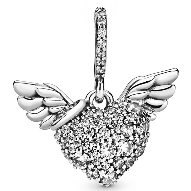 S925 Sterling Silver Dangle Charm Rose Gold Sparkg Dragoy Heart And Angel Wings Pendant Beads Bead Fit Charms Bracelet DIY Jewelry Accessories