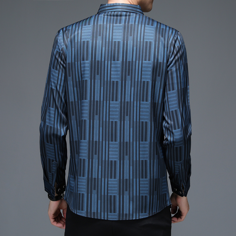 High Quality Men Shirts Striped Spring Long Sleeve Casual Shirt Silk Cotton Slim Fit Chemise Homme Clothing C790 220322