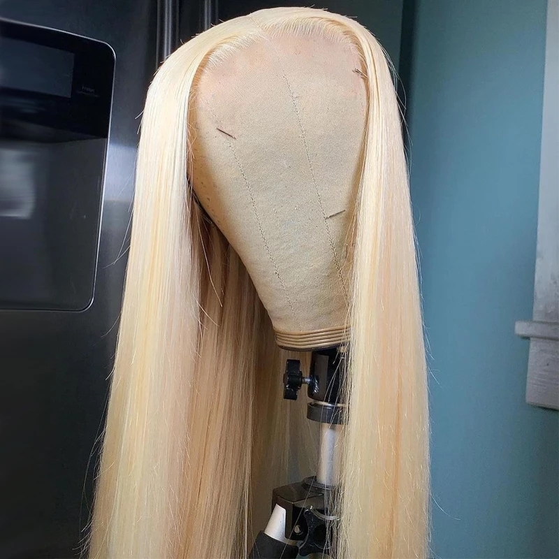 Free shipping 28 inch Long Bone Straight 13x4 Brazilian Front Wig 613 Honey Blonde Synthetic Lace Frontal Wigs For Women