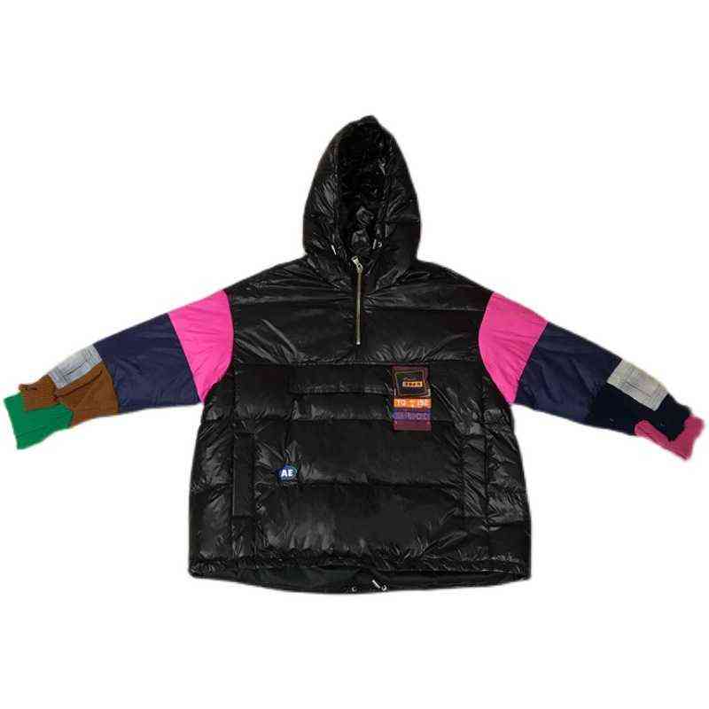 Qingwen Women Winter Thick Fashion Patchwork Hooded Sweater Casual Down Jacket Female 2022 Loose Warm Overcoat Down Jacket Parka L220725