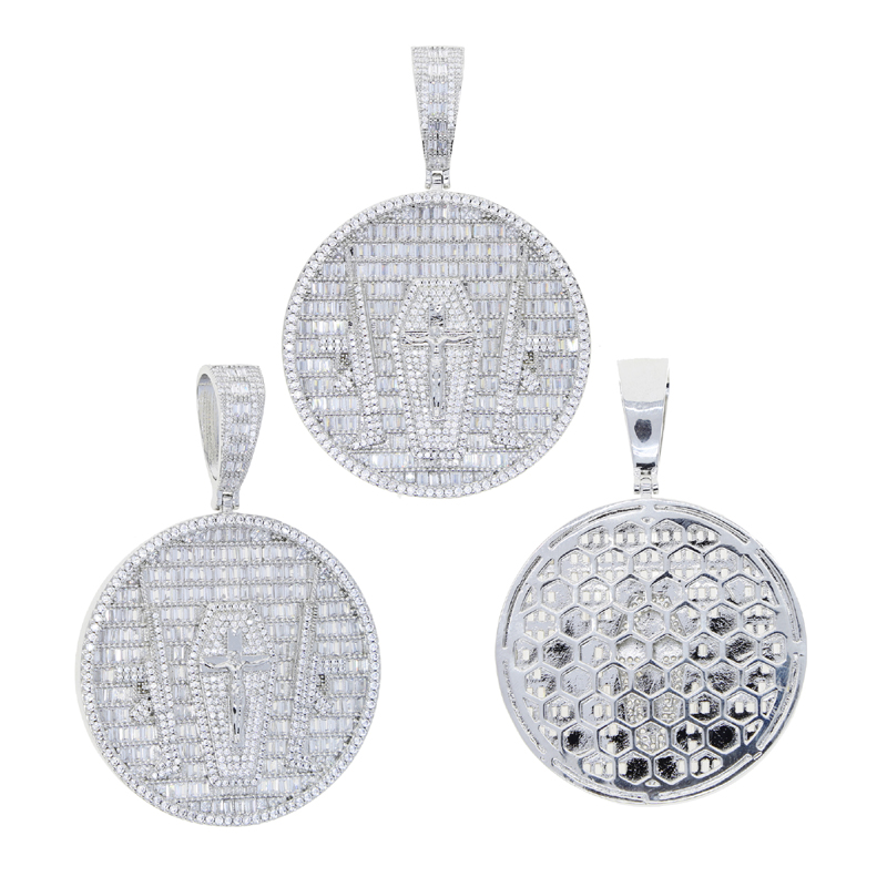 Iced out round shape jesus gun pendant paved full cz stone fit cuban chain necklace for women men hip hop jewelry wholesale