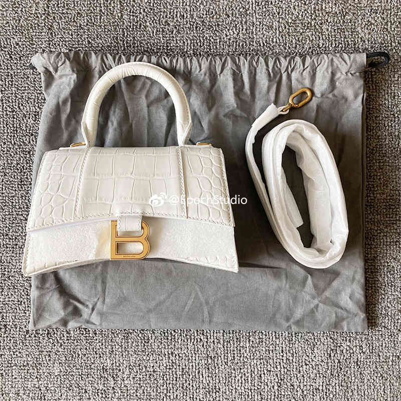 Hourglass Designer Balenciga Handbag Xs Small White Gold Crocodile Bag Shoulder Crossbody 
Hourglass Designer Balenciga Handbag Xs Small White Gold Crocodile Bag Shoulder Crossbody