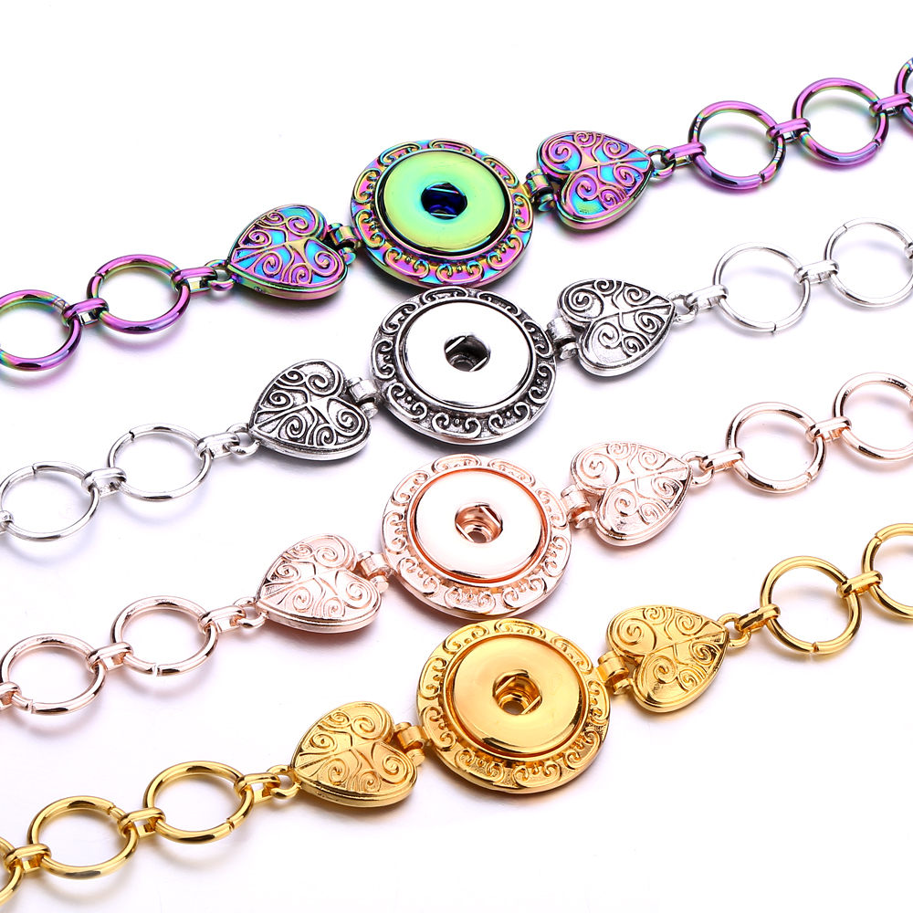 18mm snap button heart charm Bracelet silver gold link chain snaps buttons Bracelets Jewelry for women men