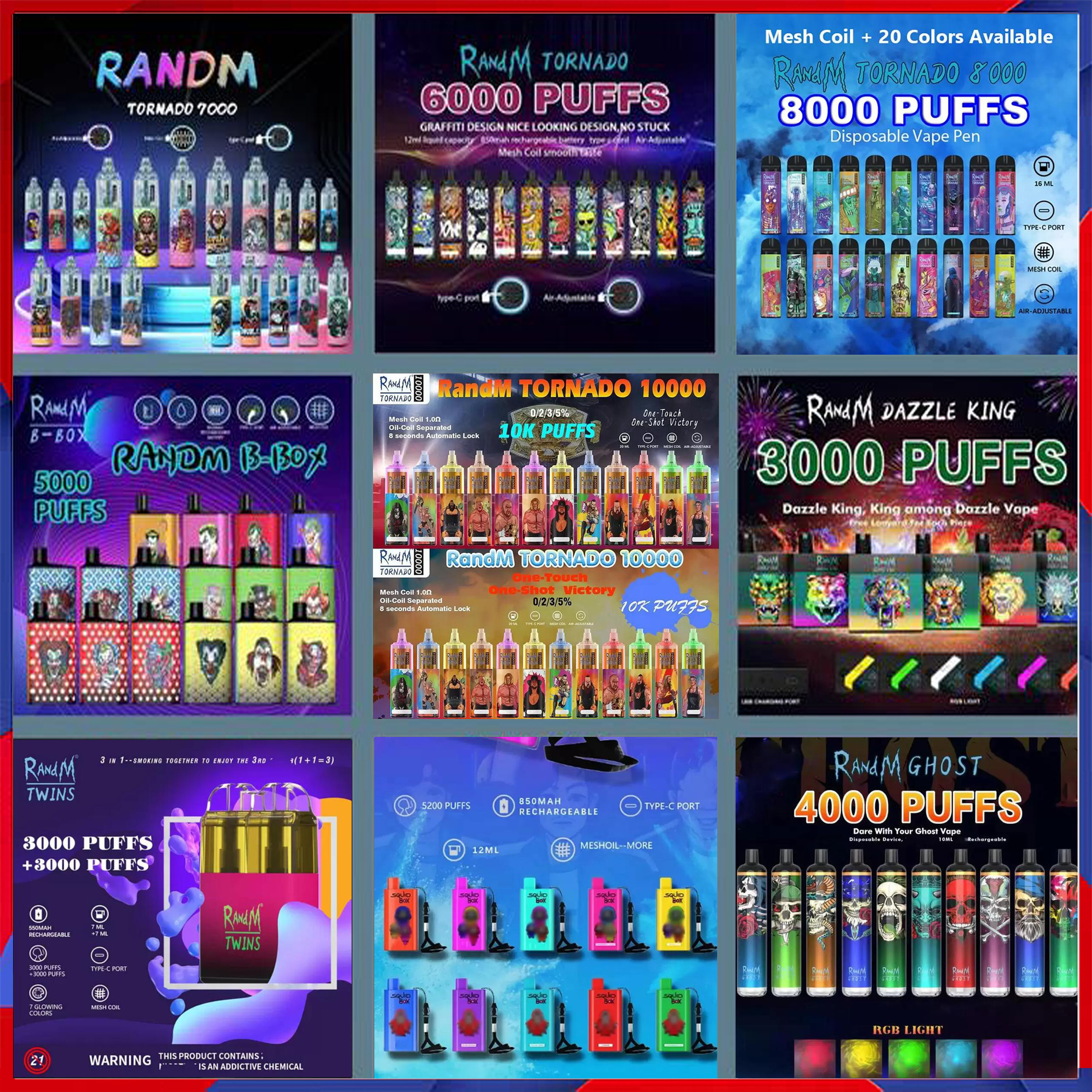 100% Original RandM E Cigarettes Tornado Squid Box Dazzle Switch Pro Ghost Electronic Cigarettes Disposable Vape king 1000 2000 3200 5200 6000 7000 8000 10K Puffs
100% Original RandM E Cigarettes Tornado Squid Box Dazzle Switch Pro Ghost Electronic Cigarettes Disposable Vape king 1000 2000 3200 5200 6000 7000 8000 10K Puffs