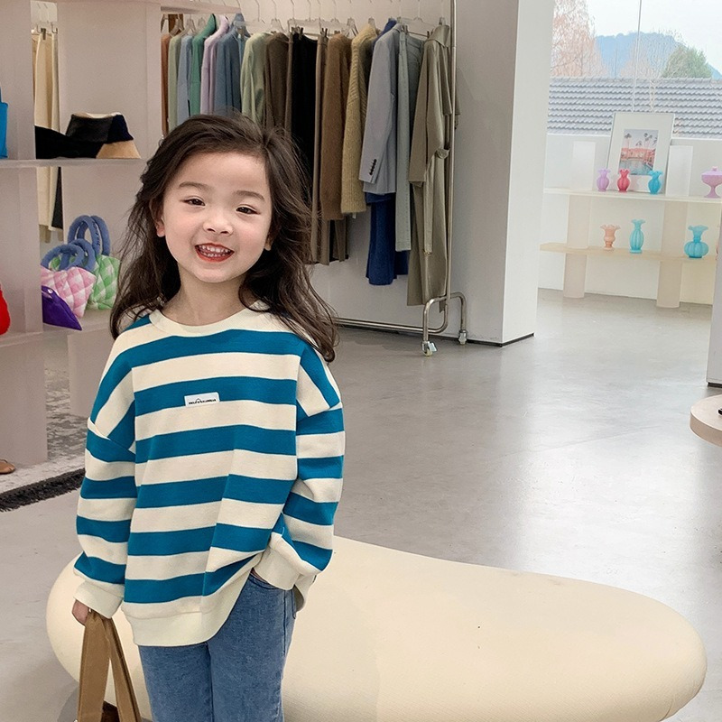 Hoodies & Sweatshirts Spring fashion Girls cotton striped sweatshirts Kids loose 220823