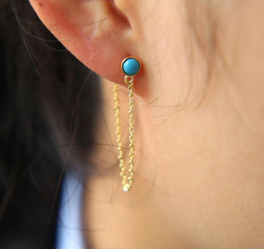 Dangle & Chandelier 100% 925 Sterling Silver Long Chain Design Gold Color Single Turquoises Stone Studs Unique Women Girl Fashion EarringDan
Dangle & Chandelier 100% 925 Sterling Silver Long Chain Design Gold Color Single Turquoises Stone Studs Unique Women Girl Fashion EarringDan