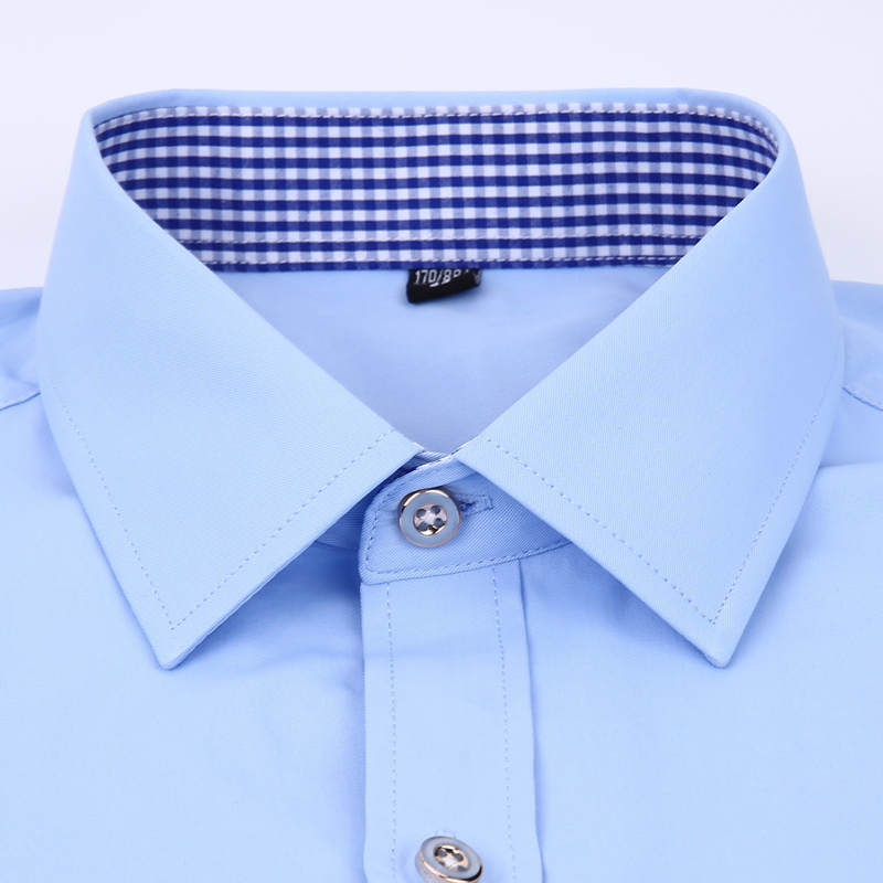 Men's Dress Shirts French Cuff Blue White Long Sleeved Business Casual Shirt Slim Fit Solid Color Cufflinks For 220322