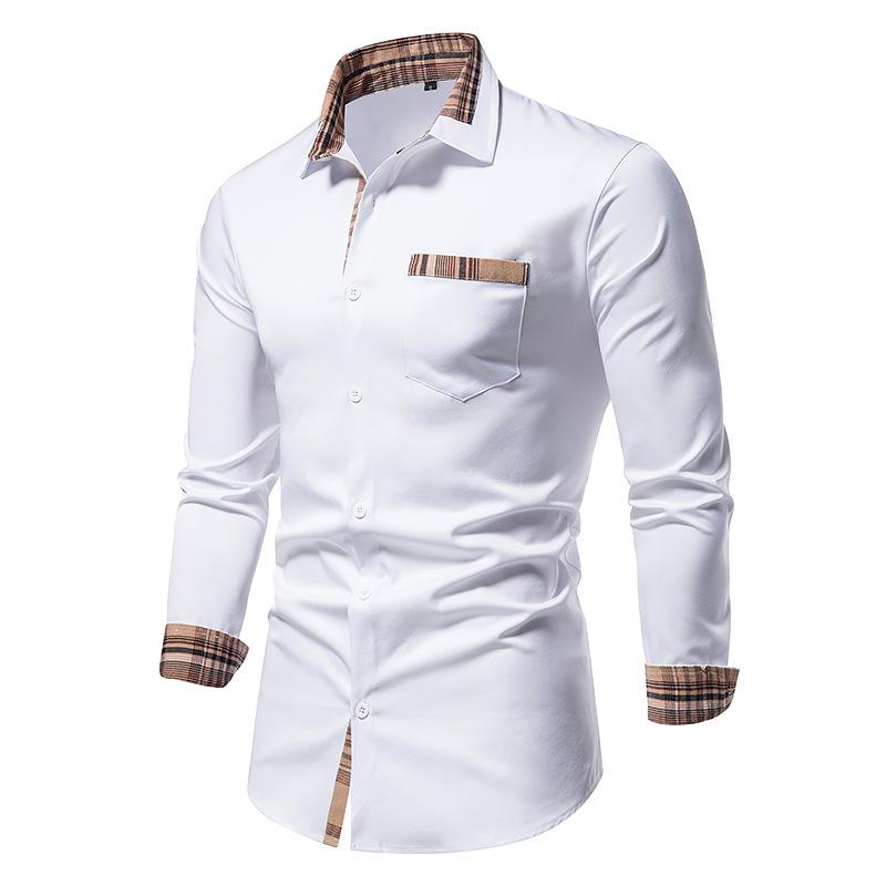 Men's Casual Shirts Autumn Plaid Patchwork Formal For Men Slim Long Sleeve White Button Up Shirt Dress Business Office Camisas AAA Discount for i