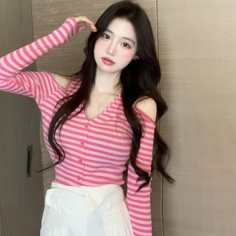 Women's Knits & Tees Spring Off Shoulder V Neck Cardigan Sweaters For Women Stripe Button Front Slim Fit Cropped Coat Autumn Outfits Knitwea
Women's Knits & Tees Spring Off Shoulder V Neck Cardigan Sweaters For Women Stripe Button Front Slim Fit Cropped Coat Autumn Outfits Knitwea