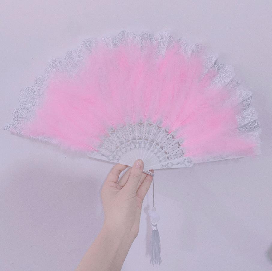 Lace Floral Folding Hand Fan Rose Feather Party Costume Accessories Show Cosplay Wedding Photo Props