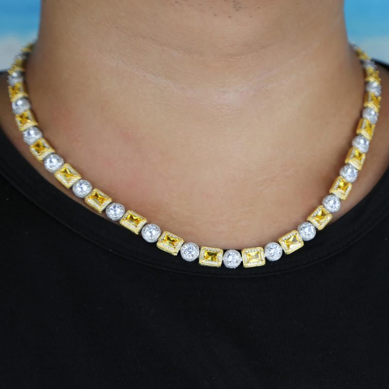 Chains Iced Out Bling Cz Cluster Necklace For Women Men Clear Yellow Two Tone Round Rectangle Geometric Tennis Chain Hiphop Jewelr