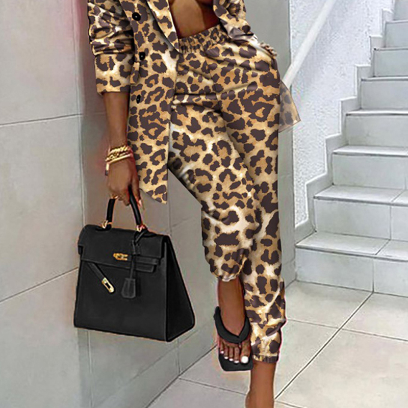 Autumn Winter Women Blazer+pants Two Piece Sets Fashion Office Blazer Coat Suit OL Elastic Waist Pant Formal 220315