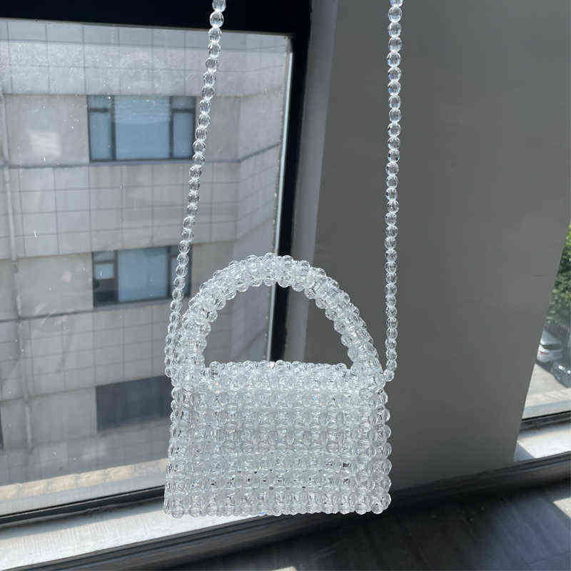 Evening Bags Long Chain Customized Green Bead Hand Woven Celebrity Handbags Unique Design Ladies Party Top Handle Purses and 220513