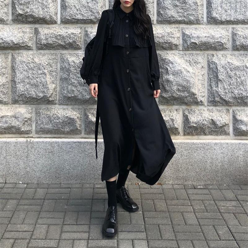 Casual Dresses Spring And Autumn Ladies Pure Color Lapel Single Breasted Design Long Sleeve Dress Patchwork Pleated Shirt Skirt, Black
Casual Dresses Spring And Autumn Ladies Pure Color Lapel Single Breasted Design Long Sleeve Dress Patchwork Pleated Shirt Skirt, Black