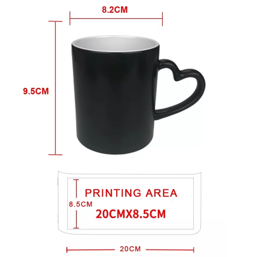 Color Changing Blank Coffee Mugs 11 Oz Ceramic Sublimation Mug Blanks with heart handel for DIY MATTE