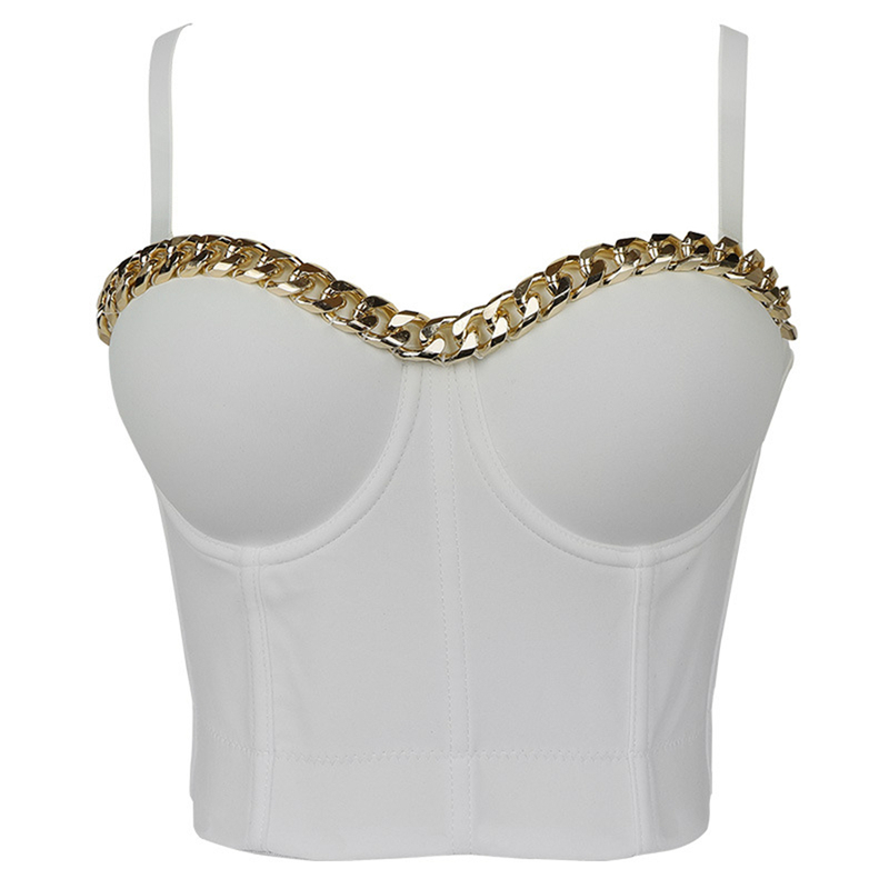 Fashion Gold-Plated Chain Corset Top Nightclub Sexy Crop To Wear Out Bra Push Up Bustier Female s Mujer 220316