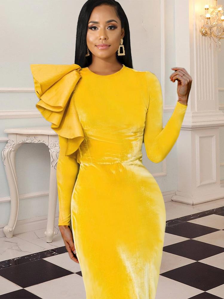 Long Sleeve Dress Women Bodycon Velvet Christmas Party Home Coming Yellow O Neck Ruffles Slim Elegant Evening Event Autumn
Long Sleeve Dress Women Bodycon Velvet Christmas Party Home Coming Yellow O Neck Ruffles Slim Elegant Evening Event Autumn