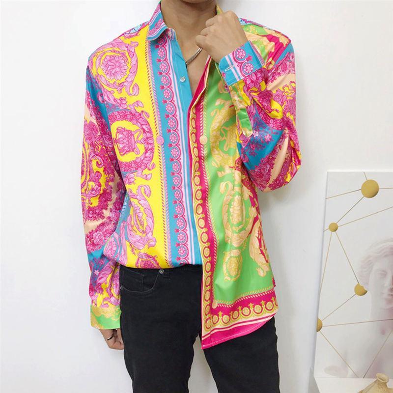 Fashion Men's Shirts Luxury 3d Colorful Crown Blossom Leisure Long Sleeve Man Shirt Brand Western Style Classic Tops Dress