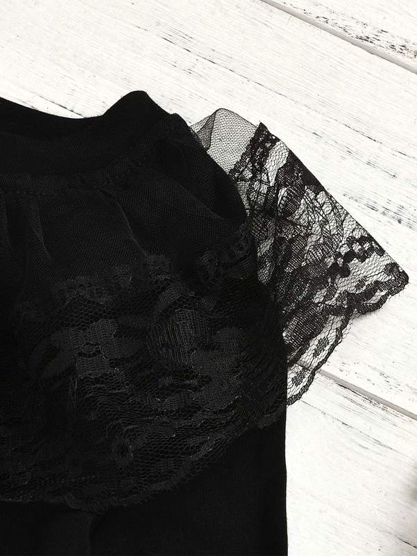 Toddler Girls Lace Panel Tee & Plaid Skirt & Headband SHE