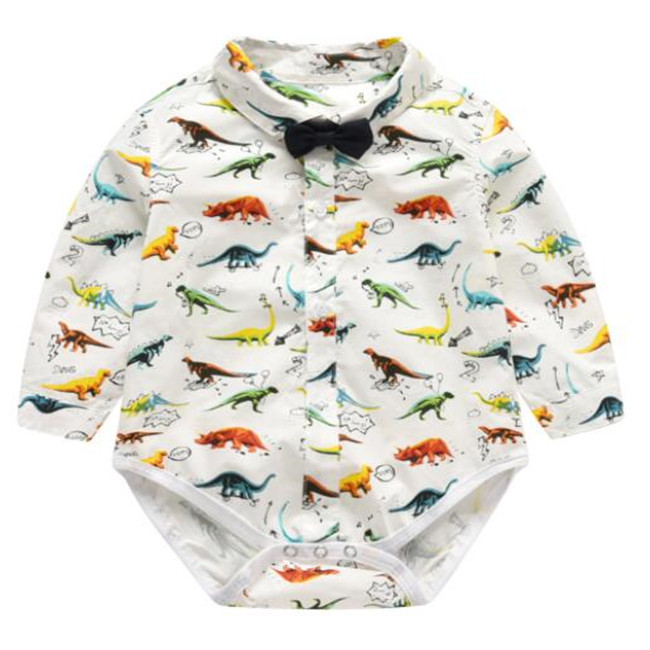 Toddler Infant boys Clothing Set Dinosaurs Print Long Sleeve Top Romper +Suspender Pants + Bow Tie 3pcs Suit kids Baby Clothes