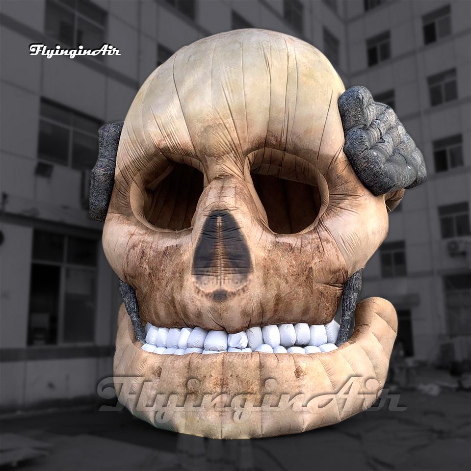Huge Hanging Inflatable Skull Mask Model Outdoor Halloween Decorations 6m Air Blow Up Monster Head For Club Party And Building Wall Decoration