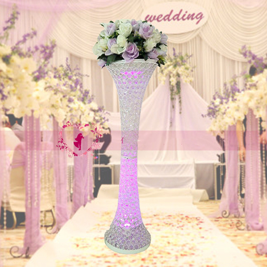 Slender Wais Party Decoration Road Lead Flower Vase 90cm Tall Crystal Candelabra Pillars For Wedding Table Centerpiece