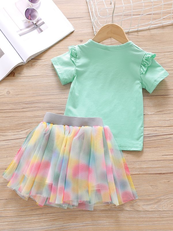 Toddler Girls Cartoon Graphic Ruffle Trim Tee & Tutu Skirt SHE