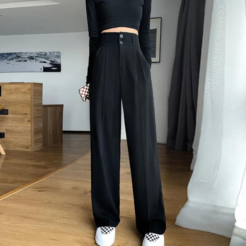 Black Suit Pant's Spring Summer Casual Straight Tube Drape Loose WideLeg Pants HighWaisted Fashion Trousers 220526