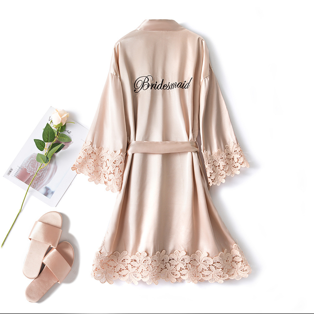 Lace Sleepwear Bride&Bridemaid Wedding Robe Gown Solid Embroidery Kimono Bathrobe Women Casual Home Night Dress